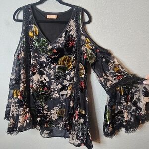 Bronte Womens Dark Fairy Romantic Whimsygoth‎ Velvet Burnout Top Size XL V Neck